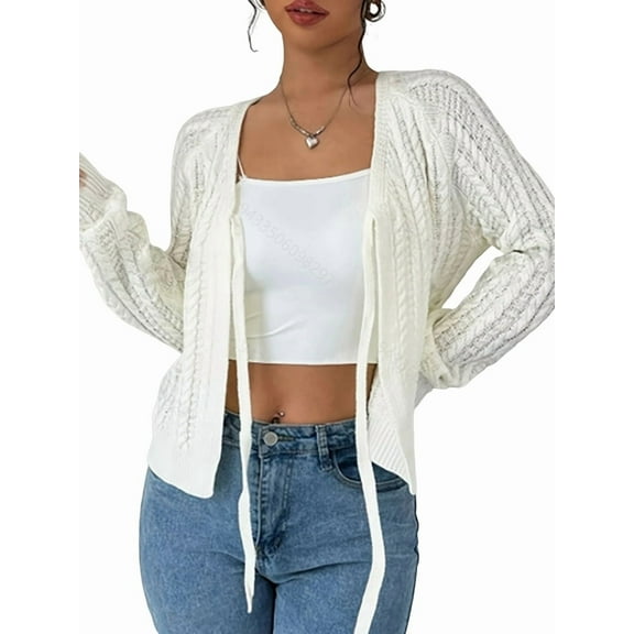 Women'S Open Front Cardigan Sweater Casual Spring Fall V Neck Knit Cardigan for Women Long Sleeve Tops White L