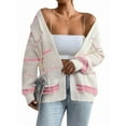 thumbnail image 1 of Women'S Open Front Colorful Striped Drop Shoulder Oversized Cardigan Sweater Pink S, 1 of 6