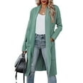 thumbnail image 1 of Women'S Open Front Knited Loose Cardigan Casual Long Sleeve Draped Knit Pockets Long Jackets Sweater Green M, 1 of 8