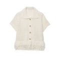 thumbnail image 1 of Women'S Open Knit Short Sleeve Top with Fringe Milky M, 1 of 5