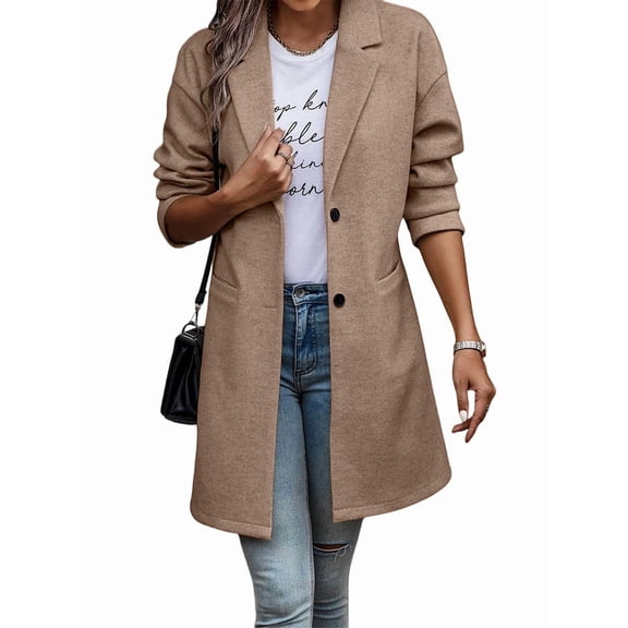 Women'S Outerwear Fashion Autumn Casual Button Windbreaker Winter Clothing with Pockets Khaki M