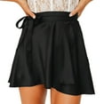 thumbnail image 1 of Women'S Overlap Wrap High Waist Satin Flowy Soft Silky Skater Mini Skirt-Black-L, 1 of 5