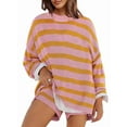 thumbnail image 1 of Women'S Oversized 2 Piece Lounge Outfits Striped Sweater Long Sleeve Top and Shorts Pajamas Sets Orange XL, 1 of 5