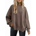 thumbnail image 1 of Women'S Oversized Batwing Sweaters 2025 Fall Outfits Trendy Crewneck Knit Side Slit Fashion Pullover Tops Brown S, 1 of 8