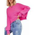 thumbnail image 1 of Women'S Oversized Batwing Sweaters 2025 Fall Outfits Trendy Crewneck Knit Side Slit Fashion Pullover Tops Rose Red S, 1 of 7