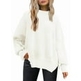 thumbnail image 1 of Women'S Oversized Batwing Sweaters 2025 Fall Outfits Trendy Crewneck Knit Side Slit Fashion Pullover Tops White M, 1 of 6