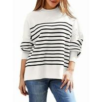 Women'S Oversized Batwing Sweaters 2025 Fall Outfits Trendy Crewneck Knit Side Slit Fashion Pullover Tops White S