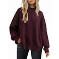 thumbnail image 1 of Women'S Oversized Batwing Sweaters 2025 Fall Outfits Trendy Crewneck Knit Side Slit Fashion Pullover Tops Wine Red XL, 1 of 5