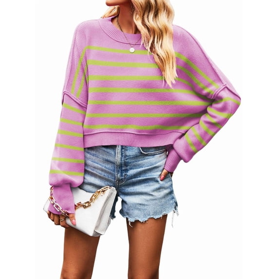 Women'S Oversized Batwing Sweaters 2025 Fall Outfits Trendy Crewneck Knit Side Slit Pullover Tops Purple Green XL