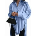 thumbnail image 1 of Women'S Oversized Button Down Shirts Split High Low Long Sleeve Blouses  Blue M, 1 of 6