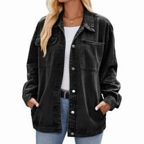 Women's Oversized Denim Jacket Casual Long Sleeve Button Jean Jacket Coat Loose Boyfriend Jackets Trendy Shacket Black & Gray S