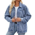 thumbnail image 1 of Women'S Oversized Button Up Shacket Long Sleeve Pockets Denim Jean Jacket Light Blue M, 1 of 8