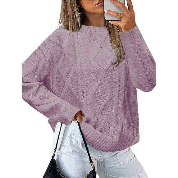 Women'S Oversized Cable Knit Crewneck Sweaters Light M