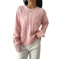thumbnail image 1 of Women'S Oversized Cable Knit Crewneck Sweaters Pink XL, 1 of 5