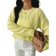 thumbnail image 1 of Women'S Oversized Cable Knit Crewneck Sweaters Yellow L, 1 of 5