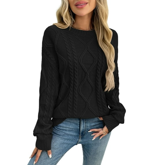 Women'S Oversized Cable Knit Crewneck Sweaters