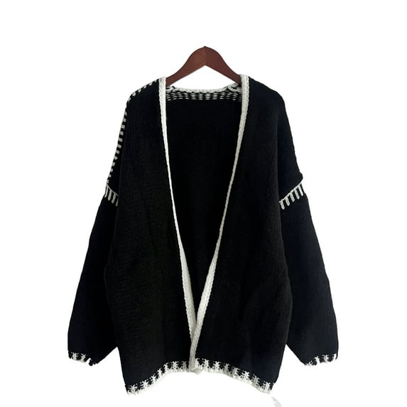 Women'S Oversized Cardigan Sweaters Fall Long Lantern Sleeve Knit Open Front Black M