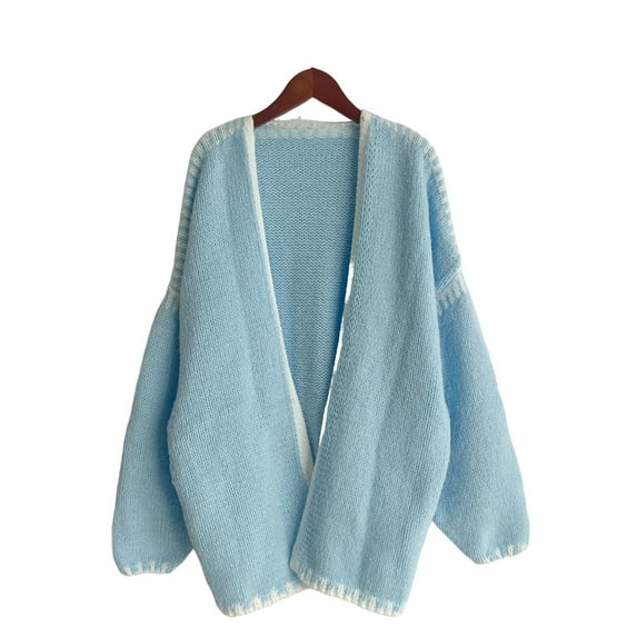 Women'S Oversized Cardigan Sweaters Fall Long Lantern Sleeve Knit Open Front Light Blue XL