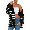 thumbnail image 1 of Women'S Oversized Cardigan Sweaters Fall Long Lantern Sleeve Knit Open Front Sweater Black & White L, 1 of 10