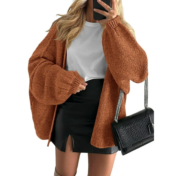 Women'S Oversized Cardigan Sweaters Fall Long Lantern Sleeve Knit Open Front Sweater Caramel Color S