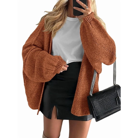 Women'S Oversized Cardigan Sweaters Fall Long Lantern Sleeve Knit Open Front Sweater Caramel Color XL