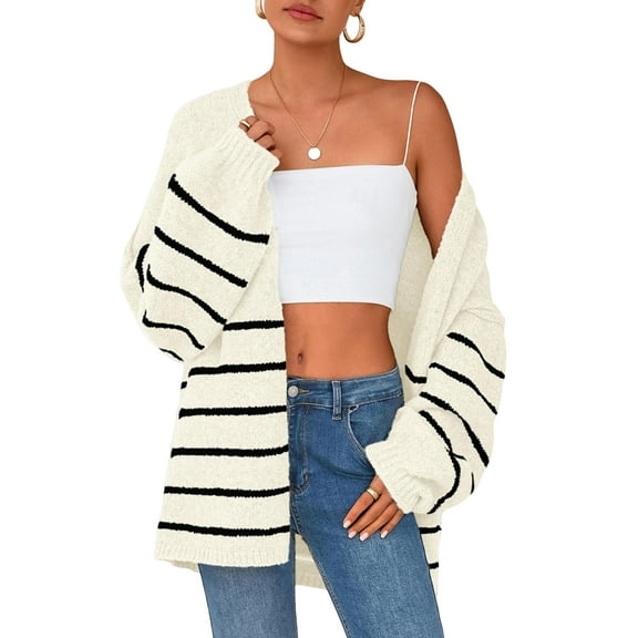 Women'S Oversized Cardigan Sweaters Fall Long Lantern Sleeve Knit Open Front Sweater White & Black S