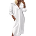 thumbnail image 1 of Women'S Oversized Casual Pullover Long Sleeve Split Hem Drawstring Hoodies Dress with Pockets White S, 1 of 5