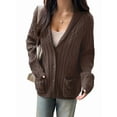 thumbnail image 1 of Women'S Oversized Chunky Knit Cardigan Fashion Long Sleeve Front Open Sweater Fall Winter Outerwear Brown S, 1 of 7