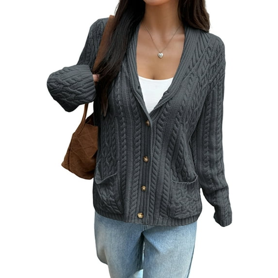 Women'S Oversized Chunky Knit Cardigan Fashion Long Sleeve Front Open Sweater Fall Winter Outerwear Dark Gray S