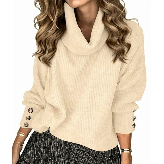 Women'S Oversized Chunky Pullover Sweaters Cowl Neck Long Sleeve Winter Slouchy Loose Knit Sweaters Khaki XXL