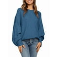 thumbnail image 1 of Women'S Oversized Crewneck Sweater Batwing Puff Long Sleeve Cable Slouchy Pullover Jumper Tops  Blue L, 1 of 4