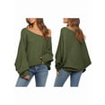 thumbnail image 1 of Women'S Oversized Crewneck Sweater Batwing Puff Long Sleeve Cable Slouchy Pullover Jumper Tops Green L, 1 of 4
