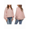 thumbnail image 1 of Women'S Oversized Crewneck Sweater Batwing Puff Long Sleeve Cable Slouchy Pullover Jumper Tops Pink M, 1 of 5