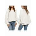 thumbnail image 1 of Women'S Oversized Crewneck Sweater Batwing Puff Long Sleeve Cable Slouchy Pullover Jumper Tops White XL, 1 of 4