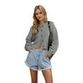 thumbnail image 1 of Women'S Oversized Cropped Cardigan Sweater Open Front Long Sleeve Button Down Knit Outwear Grey M, 1 of 7