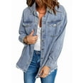 thumbnail image 1 of Women'S Oversized Denim Jacket Casual Long Sleeve Denim Shirts Distresse Jean Jacket 2025 Spring Outfits Light Blue L, 1 of 8