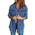 thumbnail image 1 of Women'S Oversized Denim Jacket Casual Long Sleeve Denim Shirts Distresse Jean Jacket 2025 Spring Outfits Royal Blue M, 1 of 5