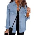 thumbnail image 1 of Women'S Oversized Denim Jacket Casual Long Sleeve Denim Shirts Distresse Jean Jacket Fall Outfits Light Blue XL, 1 of 6