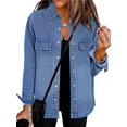 thumbnail image 1 of Women'S Oversized Denim Jacket Casual Long Sleeve Denim Shirts Distresse Jean Jacket Fall Outfits Retro Blue M, 1 of 6