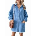 thumbnail image 1 of Women'S Oversized Denim Shirt Dress Button Up Lantern Long Sleeve Tiered Frayed Hem Mid Jean Dress Light Blue XL, 1 of 9