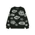 thumbnail image 1 of Women'S Oversized Eye Print Knit Crewneck Fall Pullover Sweaters Black S, 1 of 4