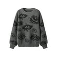 thumbnail image 1 of Women'S Oversized Eye Print Knit Crewneck Fall Pullover Sweaters Dark Gray L, 1 of 4