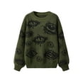 thumbnail image 1 of Women'S Oversized Eye Print Knit Crewneck Fall Pullover Sweaters Green XL, 1 of 5