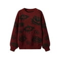 thumbnail image 1 of Women'S Oversized Eye Print Knit Crewneck Fall Pullover Sweaters Red L, 1 of 4