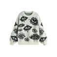 thumbnail image 1 of Women'S Oversized Eye Print Knit Crewneck Fall Pullover Sweaters White L, 1 of 4