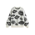 thumbnail image 1 of Women'S Oversized Eye Print Knit Crewneck Fall Pullover Sweaters White S, 1 of 4