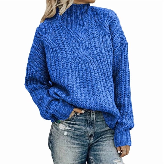 Women'S Oversized Fall Sweaters Casual Long Sleeve Crewneck Chunky Cable Knit Pullover Tops Winter Clothes Blue M