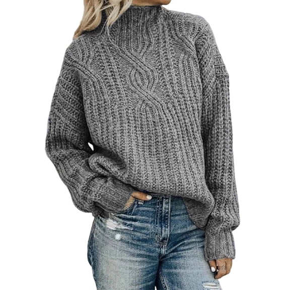 Women'S Oversized Fall Sweaters Casual Long Sleeve Crewneck Chunky Cable Knit Pullover Tops Winter Clothes Gray L