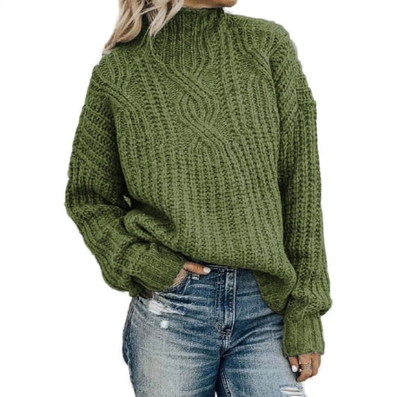Women'S Oversized Fall Sweaters Casual Long Sleeve Crewneck Chunky Cable Knit Pullover Tops Winter Clothes Green L