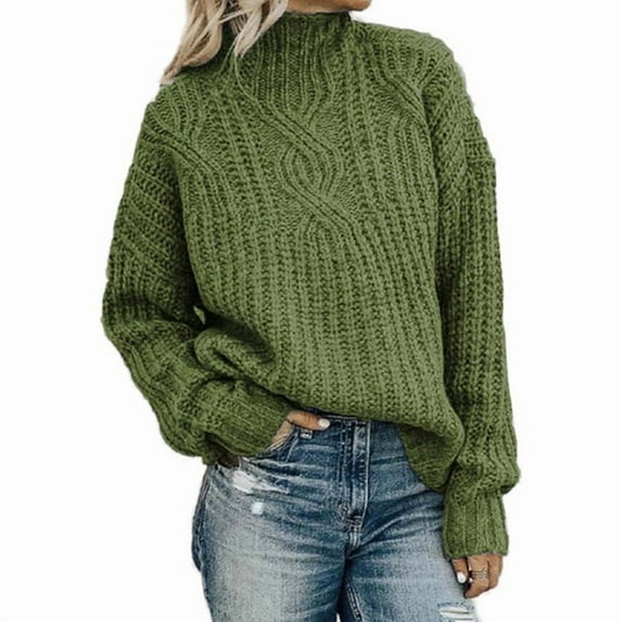 Women'S Oversized Fall Sweaters Casual Long Sleeve Crewneck Chunky Cable Knit Pullover Tops Winter Clothes Green XL